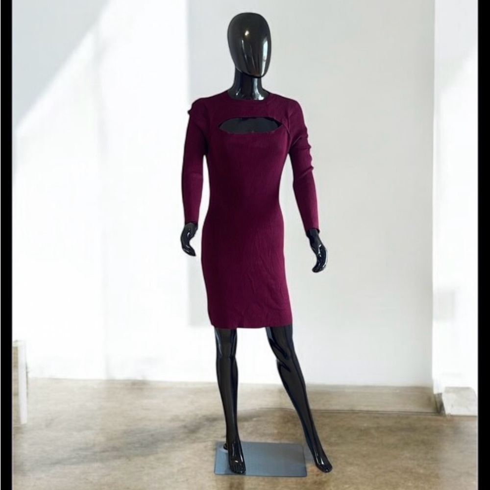 Hooked Up by IOT Red Ribbed Bodycon Dress Long Sleeve